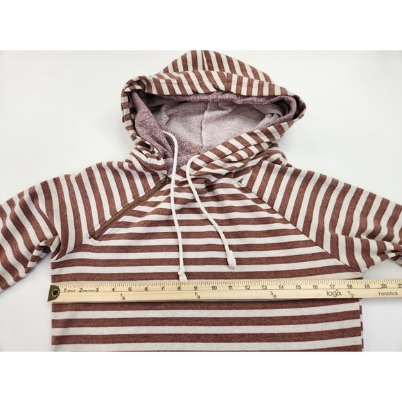 & Fashion Womens Hoodie Med Stripe Pullover Side Neck Zipper Sweatshirt Pockets - Picture 2 of 9